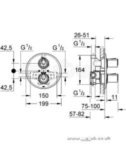 Grohe Shower Valves -  Grohe G1000 34161 Therm Shower Valve Conc Cp 34161000
