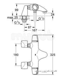 Grohe Tec Brassware -  Grohe G3000 34188 Two Tap Holes Therm B/s Mixer Cp
