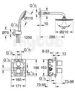 Grohe Shower Valves -  Grohtherm 3000 34408 Cosmo Shower Set Chrome Plated 34408000