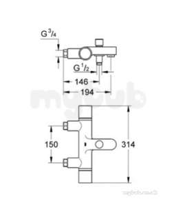 Grohe Tec Brassware -  G1000 Cosmo 34448000 Thm Bath/shower Mixer 34448000