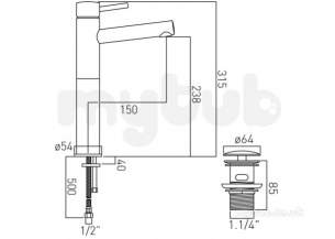 Vado Brassware -  Ext Mono Basin Mixer Single Lvr Dk-mtd Plus Clic Wst