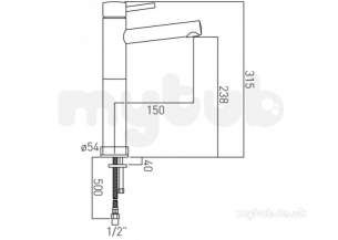 Vado Brassware -  Ext Mono Basin Mixer Single Lvr Dk-mtd W/o Clic