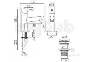 Vado Brassware -  Mini Mono Basin Mixer Single Lvr D-mtd Plus Clic Wst