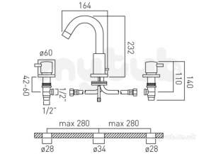 Vado Brassware -  3 Hole Basin Mixer Deck Mtd Plus Pop-up Waste