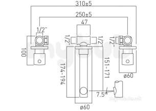 Vado Brassware -  Vado 3 Hole Basin Mixer Wall Mounted