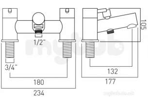 Vado Brassware -  2 Hole Bath Shower Mixer Deck Mounted W/o Shower Kit