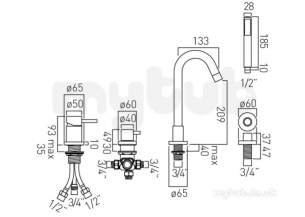 Vado Brassware -  4 Hole Bath Shower Mixer Single Lvr Deck Mtd