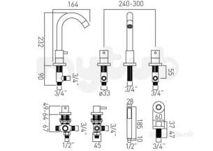 Vado Brassware -  5 Hole Bath Shower Mixer Deck Mounted