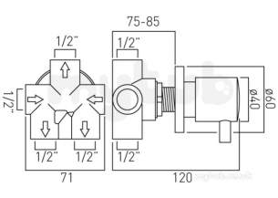 Vado Brassware -  Zoo Conc 3 Way Diverter Valve Wall Mnted