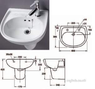 Akw Level Access Showering -  Akw Washbasin Two Tap Holes 450mm Wide 23126