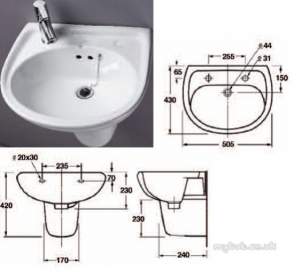 Akw Level Access Showering -  Akw Washbasin 2 Tap Hole 500mm Wide