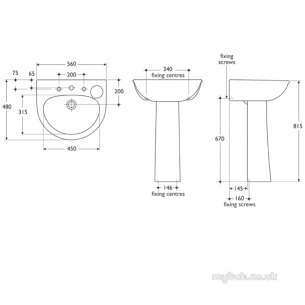 Armitage Sandringham Select -  Armitage Shanks Sandringham Select S2113 560mm Two Tap Holes Basin Cb