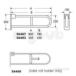 Armitage Shanks Commercial Sanitaryware -  Armitage Shanks Contour 21 65cm Hinged Support Arm Plus Leg S646936