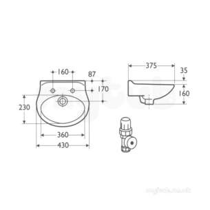 Armitage Shanks Mid Range Sanitaryware -  Armitage Shanks Richmond S2736 One Tap Hole Cloakroom Basin Cb Obsolete S273620