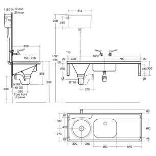 Armitage Shanks Commercial Sanitaryware -  Armitage Shanks Dee Sink 160x60 Pol Ss Bi Left Hand Slop Hopper Nth S6552my