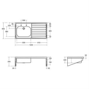 Armitage Shanks Commercial Sanitaryware -  Armitage Shanks Is Doon Sink 120x60 Pol S/s Rh Drn 2th S1244my