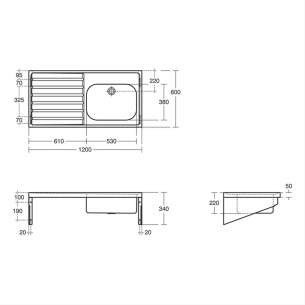 Armitage Shanks Commercial Sanitaryware -  Armitage Shanks Is Doon Sink 120x60 Ss Lh Drn Nth S1273my