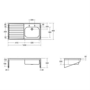 Armitage Shanks Commercial Sanitaryware -  Armitage Shanks Is Doon Sink 120x60 Ss Lh Drn 2th S1276my