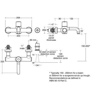 Armitage Shanks Commercial Sanitaryware -  Markwik 21 Panel Mounted Thermostatic Basin Mixer Time Flow Sensor A6684aa