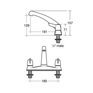 Ideal Standard Brassware -  Sandringham 21 B9886 Lvr Two Tap Holes Dck Sink Mixer Cp B9886aa