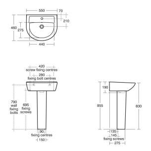 Sandringham 21 Sanitaryware -  Armitage Shanks Sandringham 21 E8962 550mm One Tap Hole Basin Inc C/h Wht E896201