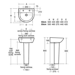 Sandringham 21 Sanitaryware -  Armitage Shanks Sandringham 21 E8951 550mm Two Tap Holes Basin White E895101