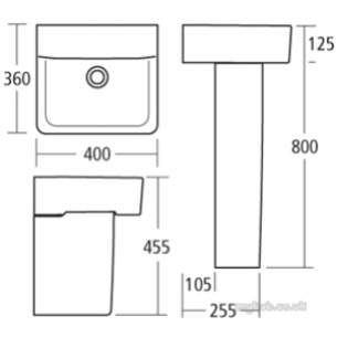 Ideal Standard Concept -  Ideal Standard Cube E803201 400mm Two Tap Holes H/r Basin White