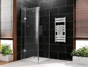 Coram Premier Shower Enclosures -  760mm Premier Semiframeless Side Panel Polished Silver Satin Glass