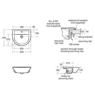 Sandringham 21 Sanitaryware -  Armitage Shanks Sandringham 21 E8958 500mm One Tap Hole Semi Countertop Basin Wht E895801