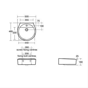 Ideal Standard Luxury -  Ideal Standard White E0007 500mm One Tap Hole Basin White