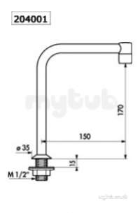 Delabie Brassware -  Delabie Deck Mounted Fixed Spout M1/2 Inch L150 H170 16 Fs 3lpm