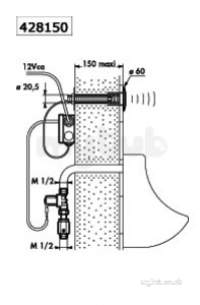 Delabie Urinals -  Delabie Tempomatic C-wall 225mm Urinal Valve M1/2 Inch Mains 12v