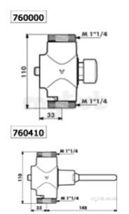 Delabie Accessories and Miscellaneous -  Delabie Tempochasse Wc Exposed Valve Mm1 1/4 Inch 7sec Time Flow