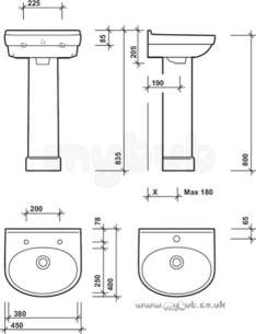 Twyford Grace Sanitaryware -  Grace 450 Washhand Basin 1t Gc4811wh