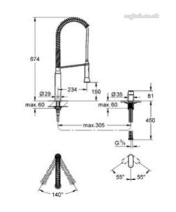 Grohe Kitchen Brassware -  Grohe K7 32893 Tall Mixer Sep Lever Cont 32893000