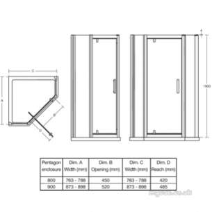 Trevi Shower Enclosures -  Ideal Standard Synergy L6234 Penta Door 900mm Sil Clear