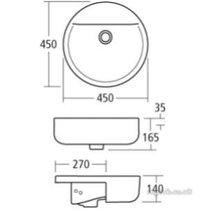 Ideal Standard Concept -  Ideal Standard Sphere E805501 450mm One Tap Hole H/r Basin White