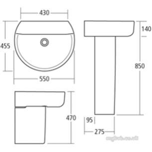 Ideal Standard Concept -  Ideal Standard Sphere E7868 550mm One Tap Hole Semi-countertop Basin No Logo E786801