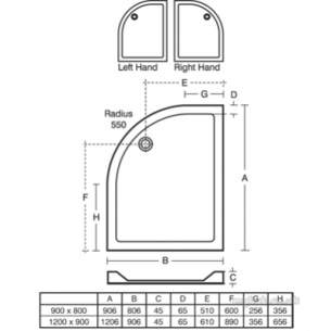 Trevi Showerworld Shower Trays -  Ideal Standard Idealite L6256 Right Hand Quad 900 X 800 Lp Ft Wh L625601