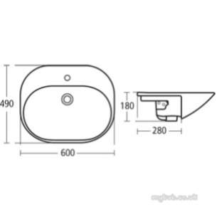 Ideal Standard Art and Design -  Ideal Standard Tonic K0701 One Tap Hole 600mm Semi-countertop Basin White