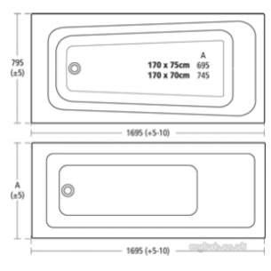 Ideal Standard Art and design Baths -  Ideal Standard Ventuno E0121 1700 X 800mm Bath No Tap Holes Wh E012101