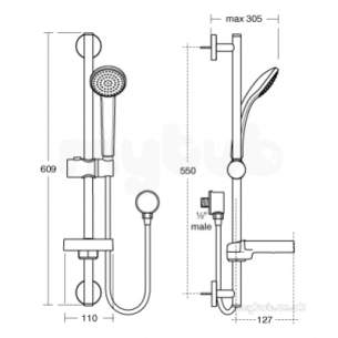 Ideal Standard Showers -  Ideal Standard Idealrain Shower Kit 1f 80mm Handsetch B9408aa