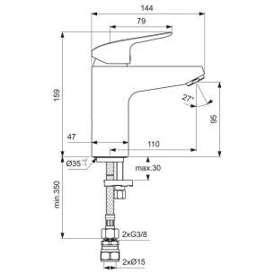 Ideal Standard Ceraflex Brassware -  Ceraflex Basin Mixer Rmtd Grande 5lpm B2326aa