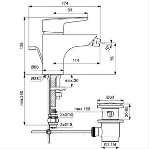 Ideal Standard Brassware -  Concept Blue B9988 Bidet Mixer And Puw Cp B9988aa