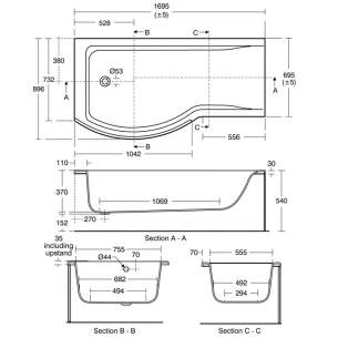 Ideal Standard Concept Acrylics -  Concept 170 X 90cm Ideal Form Plus Plus Shower Bath Left Hand Nth E860801