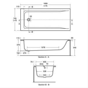 Ideal Standard Concept Acrylics -  Concept 170x75cm Idealform Plus No Tap Holes Rect Bath E860201