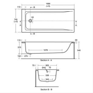 Ideal Standard Concept Acrylics -  Concept 170x75cm Idealform Plus No Tap Holes Rect Bath