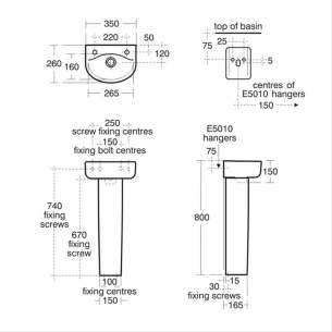 Ideal Standard Concept -  Ideal Standard Arc E793201 H/r 350mm Two Tap Holes Basin White