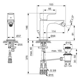 Ideal Standard Concept Air Brassware -  Concpt Air Bid Mxr Rmtd Slim Pu/m Uk A7050aa