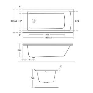 Ideal Standard Tempo Bathing -  Ideal Standard Tempo Arc Bath E155301 150x70 Rect Nth Ifp Plus